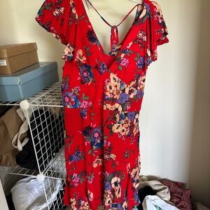 red floral minidress